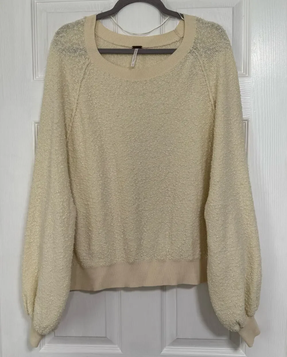 Free People Women's Cream Textured Oversized Bishop Sleeve Sweater Size Small